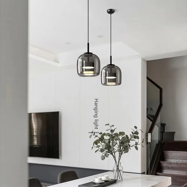 Modern LED pendant light, smoked glass 15/26/38 cm