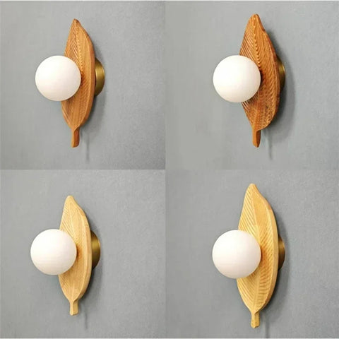 LED wall lights in natural wood