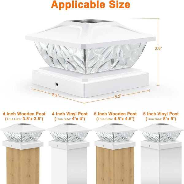 2 Pack Bright Solar Post Light Modes, Solar Powered Deck Lights for 4x4, 4.5x4.5, and 5x5 Posts in Garden Decor