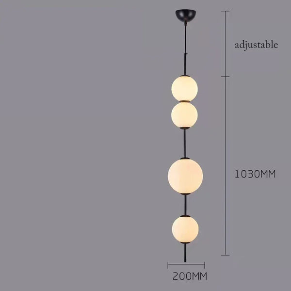 Modern LED pendant light with white glass sphere, interior decoration accessory