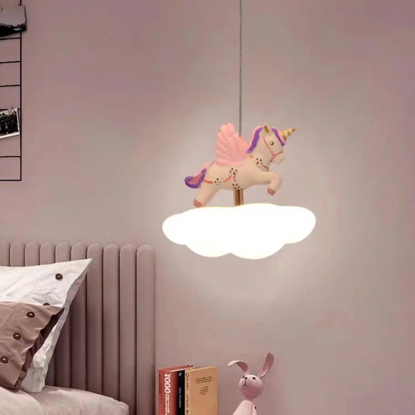 Cloud-shaped unicorn chandelier