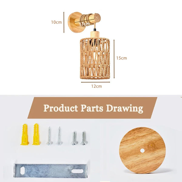 Hemp rope bedside wall lamp