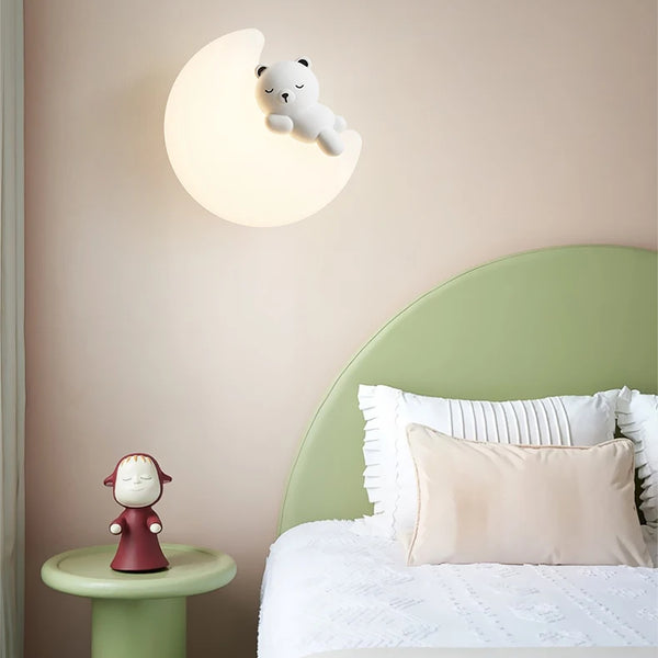 Romantic wall lamps in the shape of a rabbit and a bear, moon