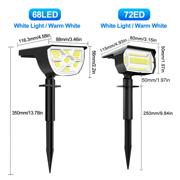 72/68 LED Solar Flood Lights Outdoor IP65 Waterproof 3 Modes Solar Garden Light Outdoo