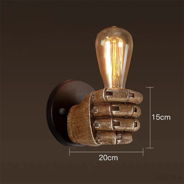 Retro resin indoor wall light with closed hand