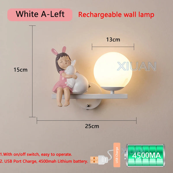 Cartoon Rechargeable Battery Wall Lamps Resin Animal