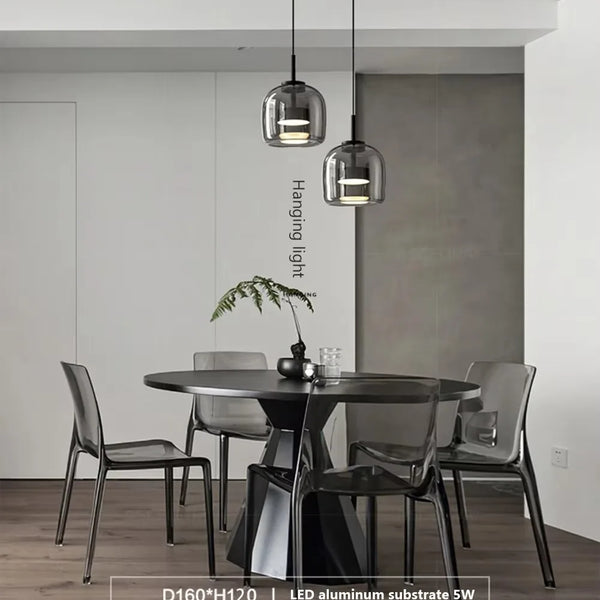 Modern LED pendant light, smoked glass 15/26/38 cm