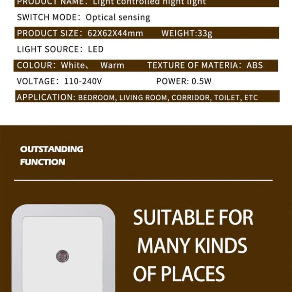 Plug-in Square LED Night Light with Sensor Control