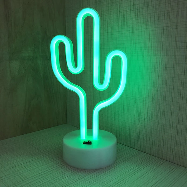 LED table lamp with cactus shaped neon lights, battery and USB powered