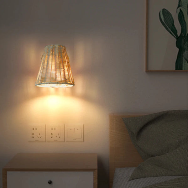 Retro Nordic rattan bedside wall lamps