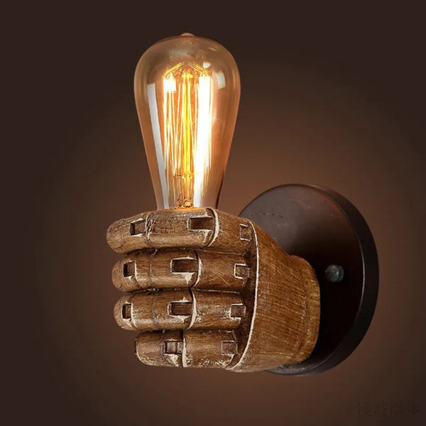 Retro resin indoor wall light with closed hand