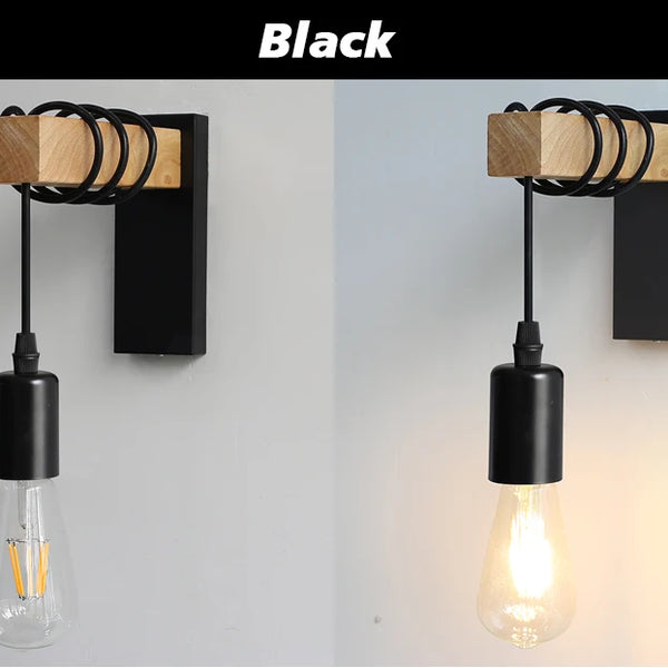Retro Wooden LED Wall Lamp E27 220V 110V
