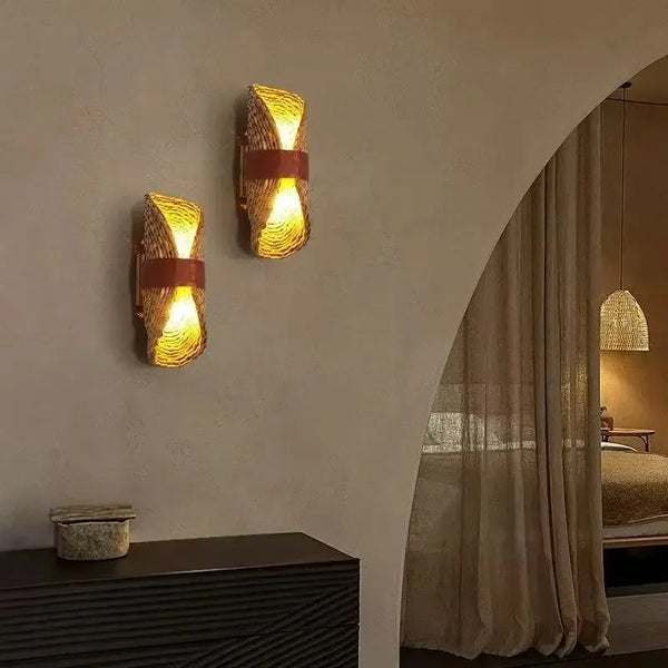 Retro Japanese rattan wall lamp, handmade accessory