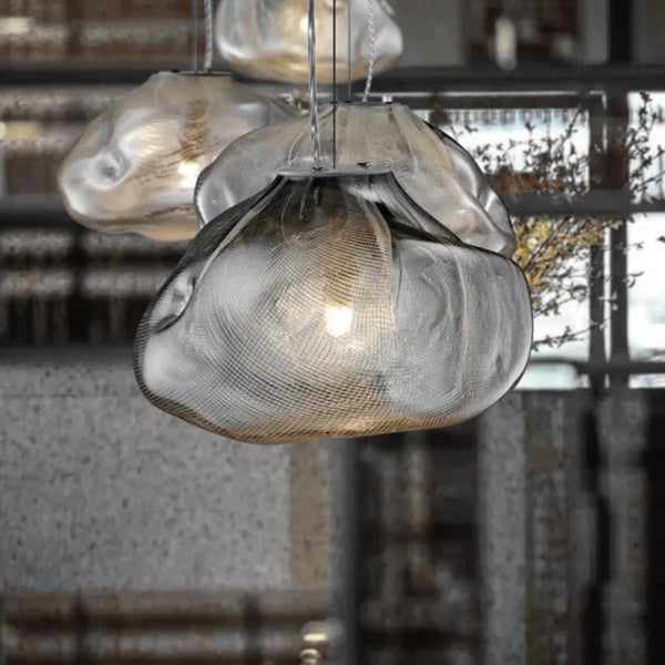 Smoky gray glass pendant light with modern cloud design, decorative blown glass pendant light