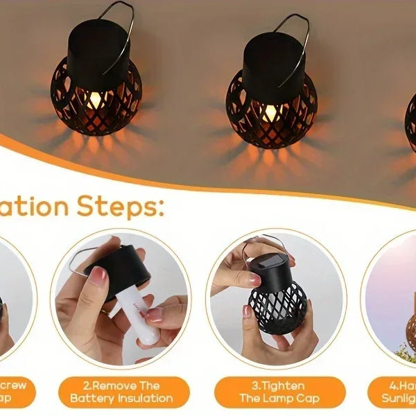 Solar Hanging Flame Lights – Flickering LED Lanterns for Outdoor Decor