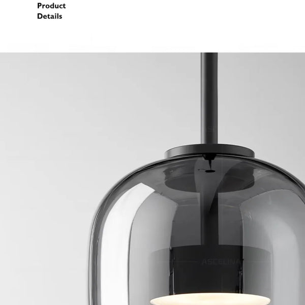 Modern LED pendant light, smoked glass 15/26/38 cm