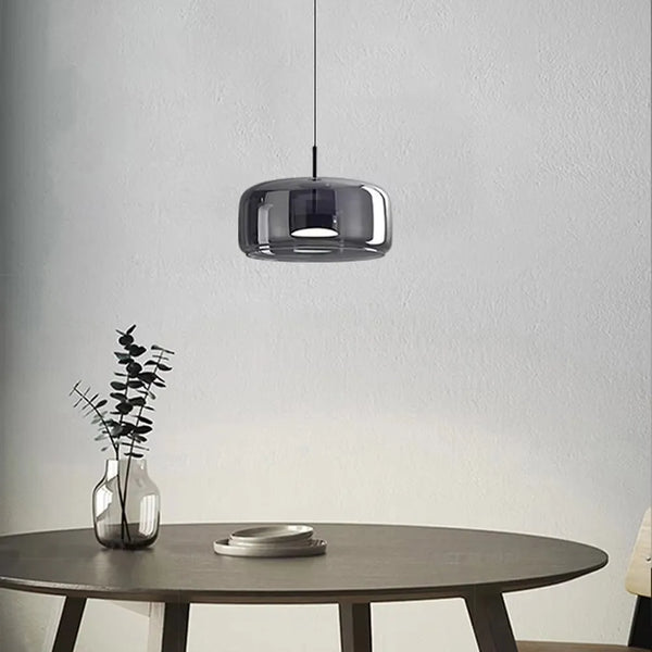 Modern LED pendant light, smoked glass 15/26/38 cm