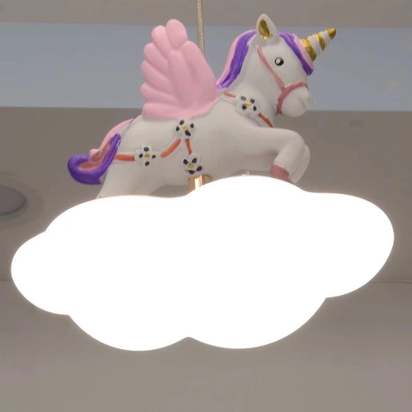Cloud-shaped unicorn chandelier