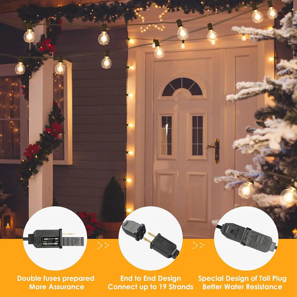 ST38/G40 Dimmable LED Outdoor String Lights – Connectable Warm 2700K Lighting for Porch & Backyard Ambience