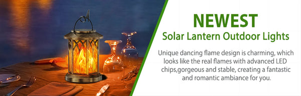 2-Pack Upgraded Flickering Flame Solar Lanterns – Hanging Outdoor Lights in Bronze & Black