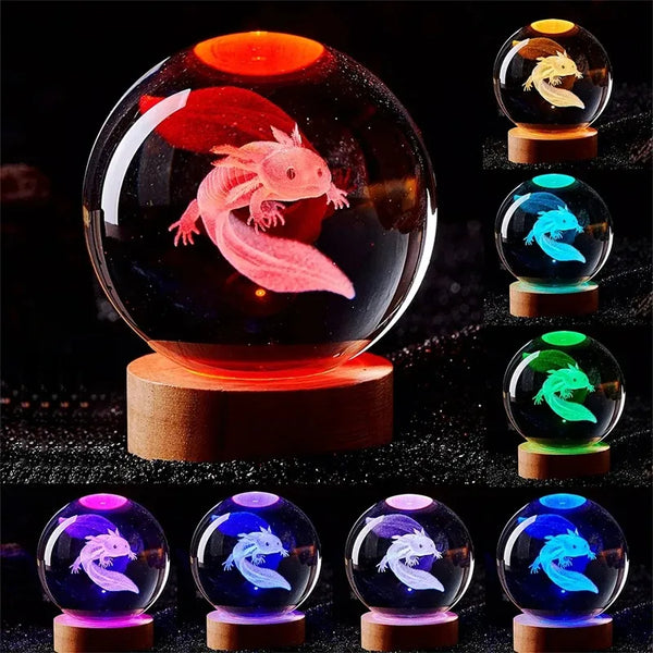 Laser Engraved 3D Axolotl Crystal Ball
