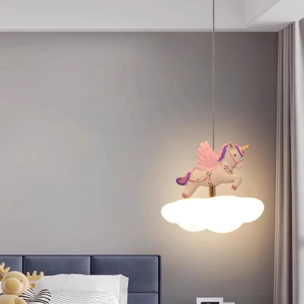 Cloud-shaped unicorn chandelier