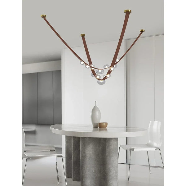 Nordic minimalist LED pendant light in leather and glass