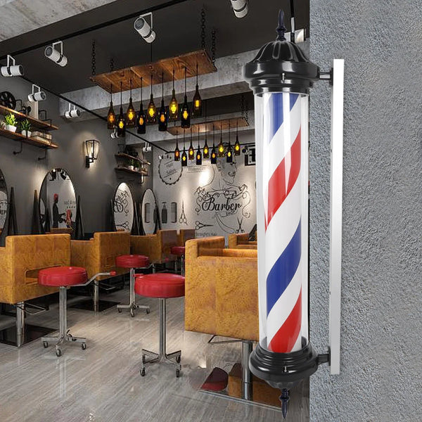 Barber shop salon light, red, blue and white rotating stripes