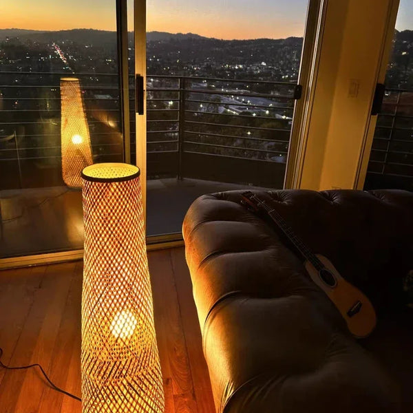 Japanese Wabi Sabi Style Floor Lamp Handmade Bamboo LED