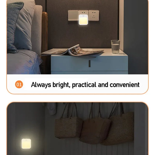 LED Night Lights with Motion Sensor, Dimmable Plug-in Light for Closet, Baby Bedside, Bedroom, Hallway, Wireless Night Lighting