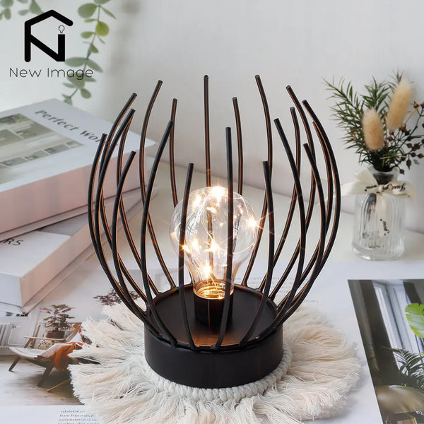 Modern decorative table lamp with candle holder, battery operated cordless lamp with LED bulb