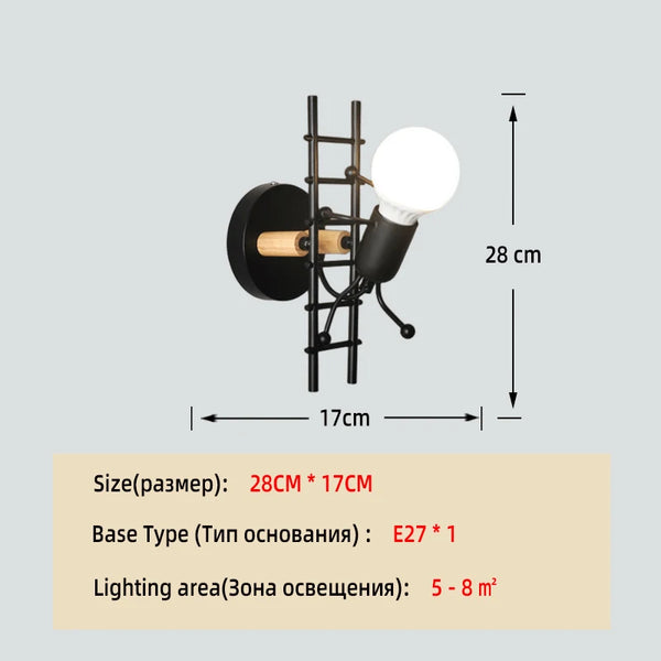 Nordic creative small wall lamp, American retro style, iron and metal lights, simple robot design wall sconce