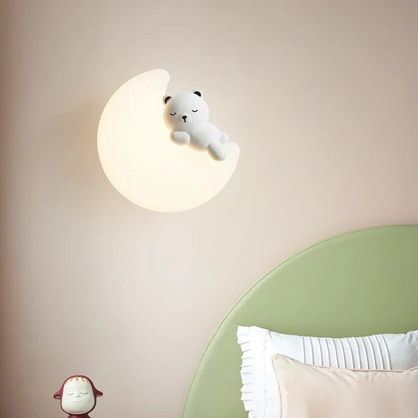 Romantic wall lamps in the shape of a rabbit and a bear, moon