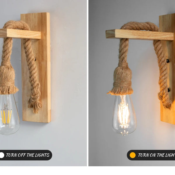 Wooden wall lamp with hemp rope Retor 110V 220V