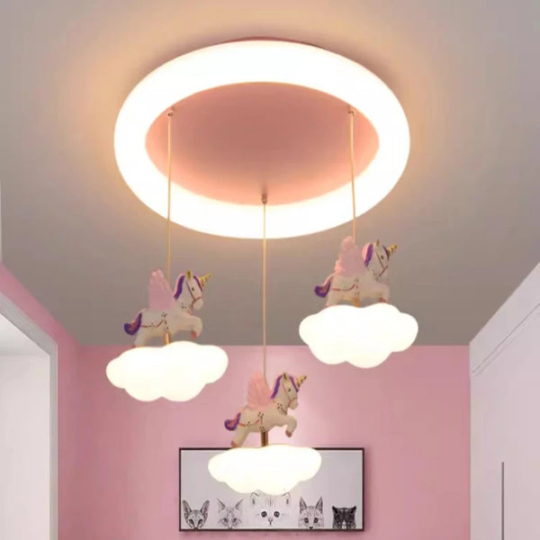 Cloud-shaped unicorn chandelier