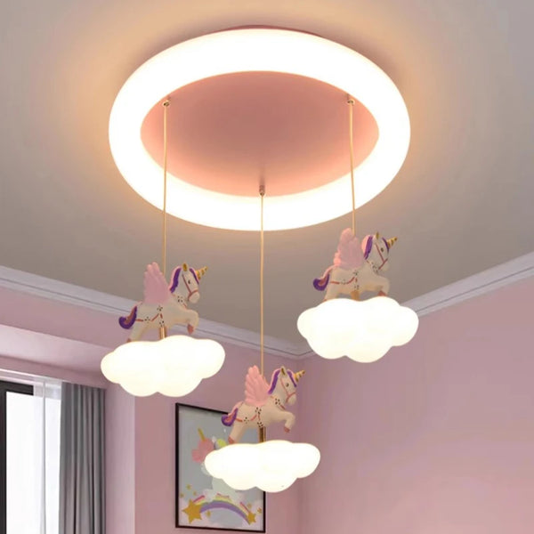 Cloud-shaped unicorn chandelier