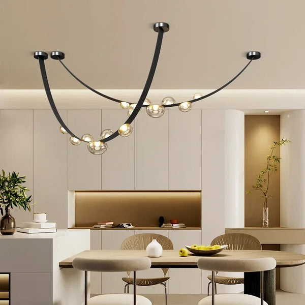 Nordic minimalist LED pendant light in leather and glass