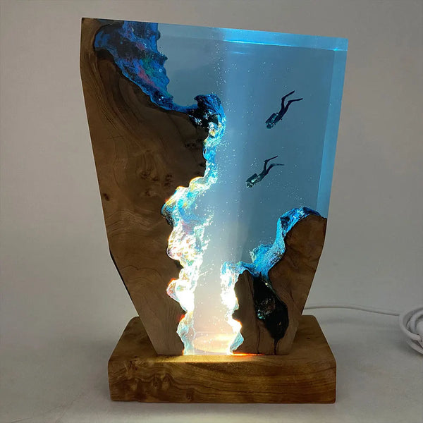 Resin table lamp with deep-sea exploration organisms