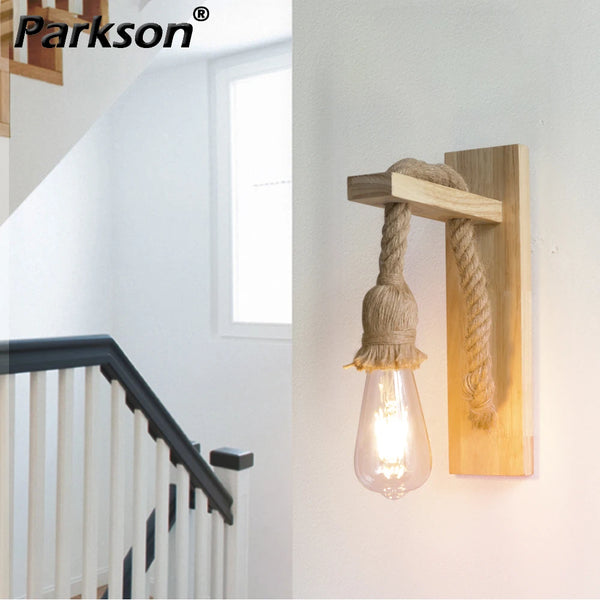 Wooden wall lamp with hemp rope Retor 110V 220V