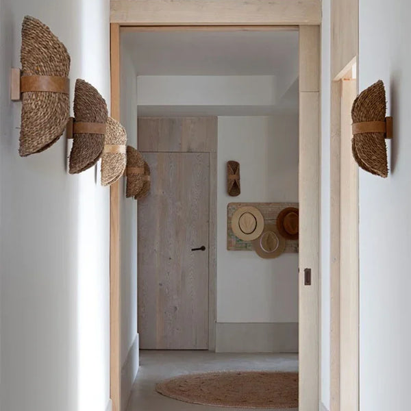 Retro Japanese rattan wall lamp, handmade accessory