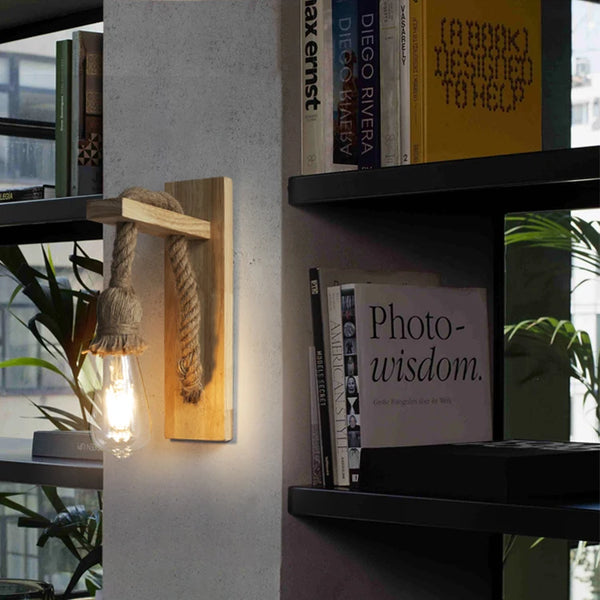 Wooden wall lamp with hemp rope Retor 110V 220V