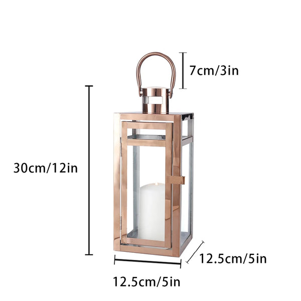 Stainless Steel Candle Holder Lanterns Rose Gold Hanging Lantern Candlestick Light for Indoor Outdoor Weddings Party Home Decor