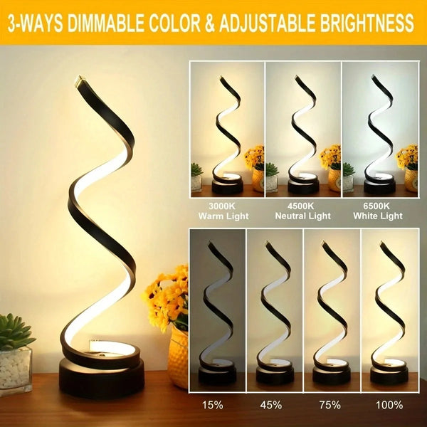 Modern spiral LED table lamps with dimmer