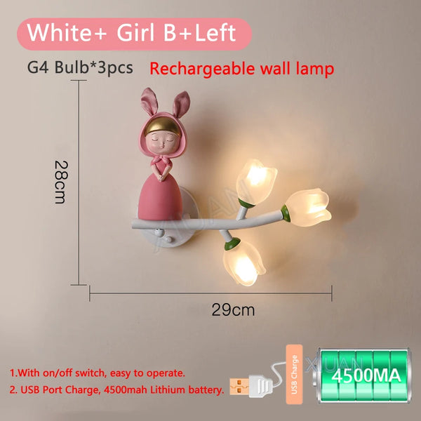 Cartoon Rechargeable Battery Wall Lamps Resin Animal