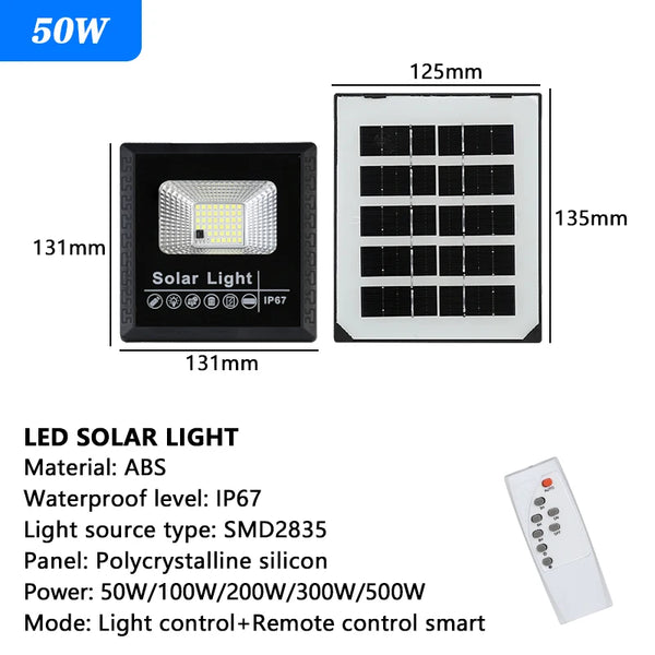 LED Solar Light 100w 200w 300w 500w Powerful Waterproof Outdoor Garden Solar Reflector Spotlights With Remote Control Solar Lamp