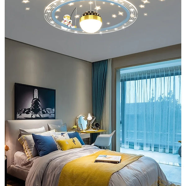 Round LED chandelier with astronaut light