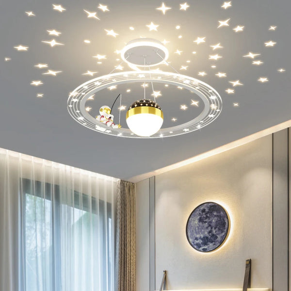 Round LED chandelier with astronaut light