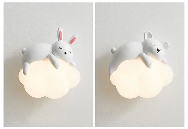 Romantic wall lamps in the shape of a rabbit and a bear, moon
