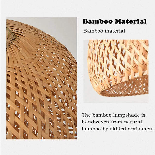 38cm Bamboo Pendant Light, Natural Rattan, Wicker, E27, LED, Chandelier, Lampshade, Handwoven,