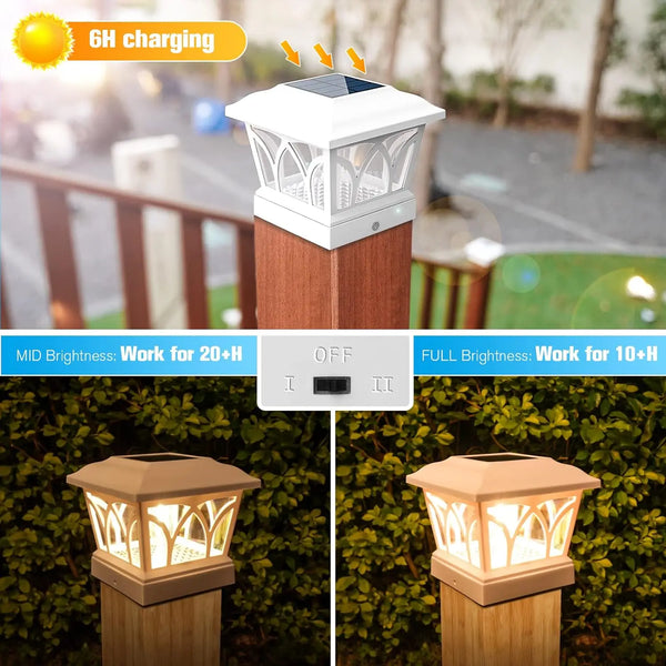 4 Pack Outdoor Solar Post Lights with Edison LED Bulbs, 2 Brightness Settings for Garden Fence, Deck, Patio, Fits 4x4 6x6 Posts